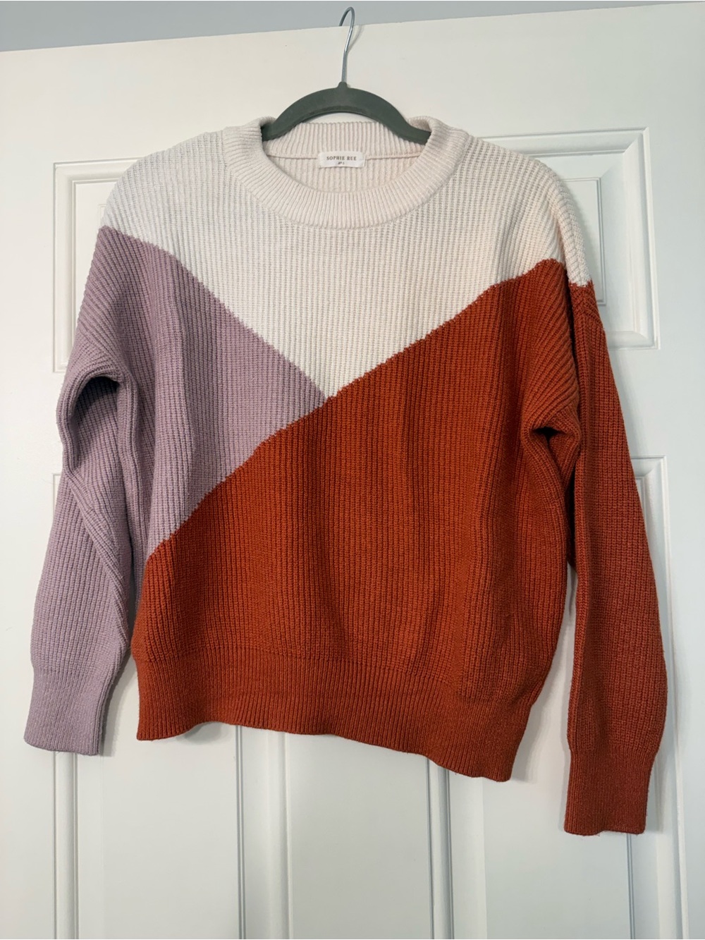 Colorblock Crew Sweater - White, Lavender & Rust